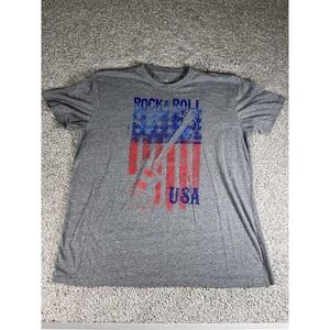 Home Of The Brave Rock‎ N Roll USA T Shirt Size XXL Grey Short Sleeve Patriotic